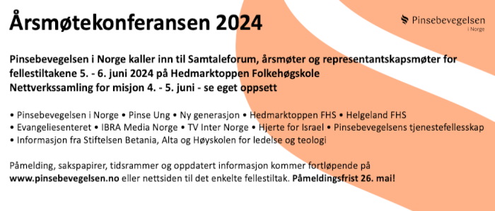 Pinsebevegelsens Samtaleforum og Årsmøtekonferanse 2024, samt Nettverkssamling misjon,