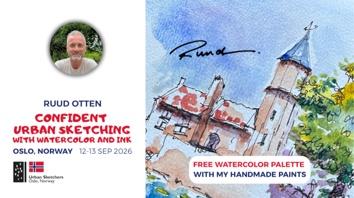 "Confident Urban Sketching with Watercolor and Ink"  Ruud Otten workshop in Oslo by USk Oslo