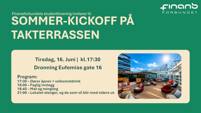 Sommer-kickoff på takterrassen med Finansforbundet student