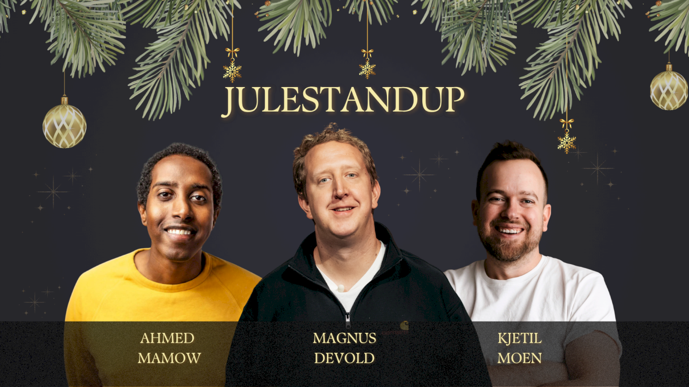 Julestandup hos Sjøbua Lillesand med Magnus Devold, Ahmed Mamow og Kjetil Moen
