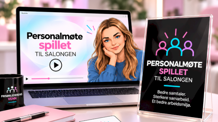 Digitalt produkt med personalmøtespill og møtemaler for frisørsalonger!