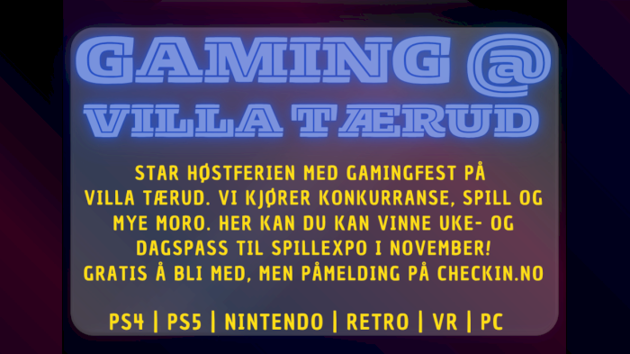 26. September - Gaming@Villa Tærud | 5. - 10.klasse