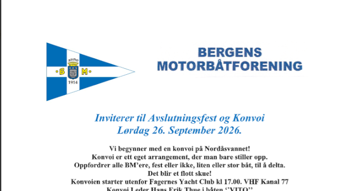 Avslutningsfest og Konvoi Lørdag 26. September 2026.